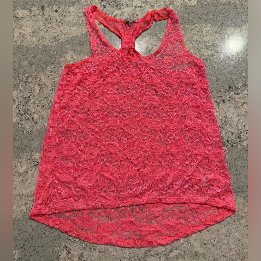 NWOT Neon Pink Lace Racerback Tank
